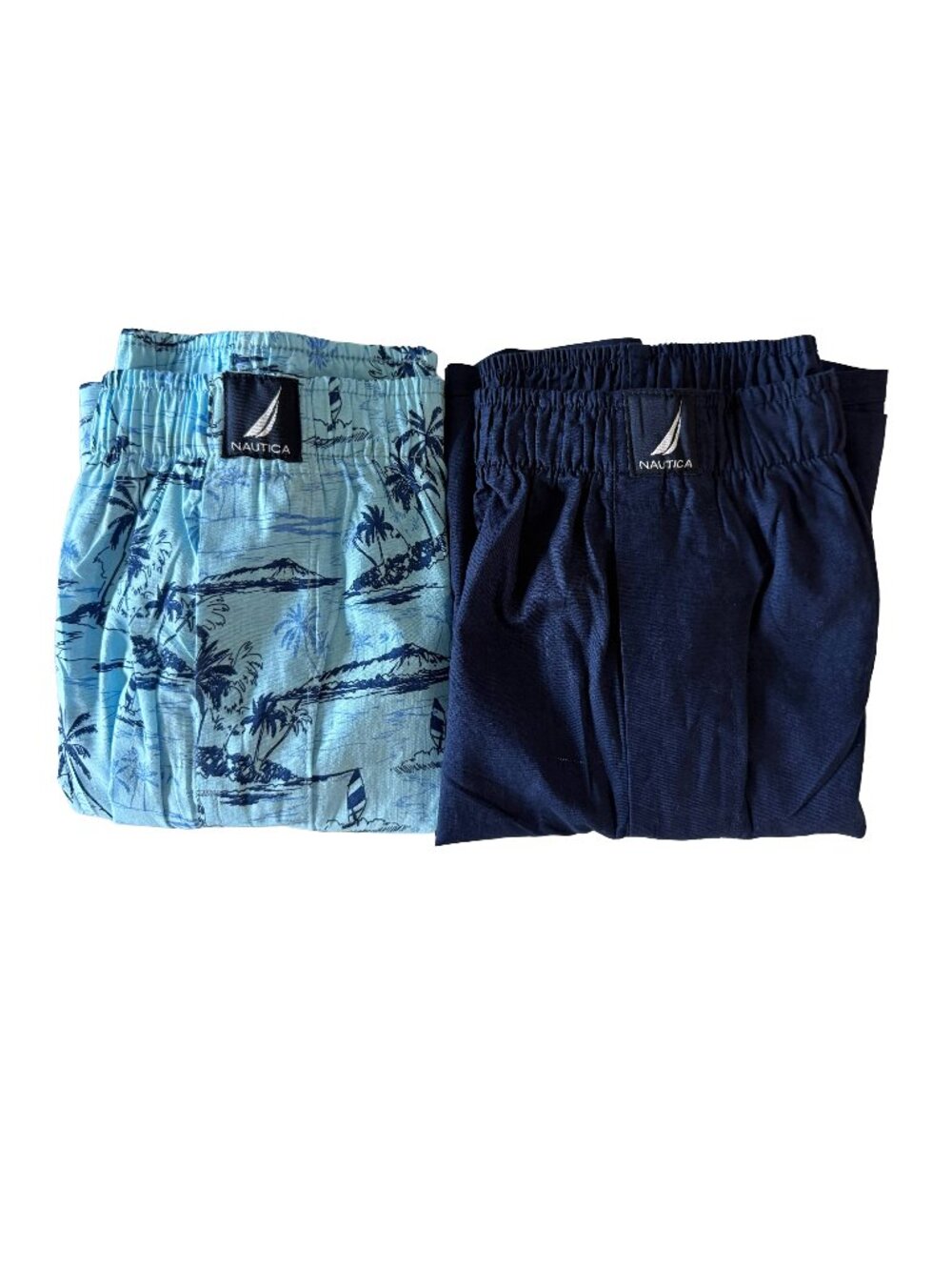 Nautica Cotton Boxer Shorts Lot 2 Small Blue Tropical Print and Navy